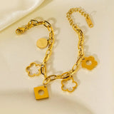 Stainless Steel Clover Flower Charm Bracelet Women Chain Jewelry