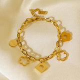 Stainless Steel Clover Flower Charm Bracelet Women Chain Jewelry