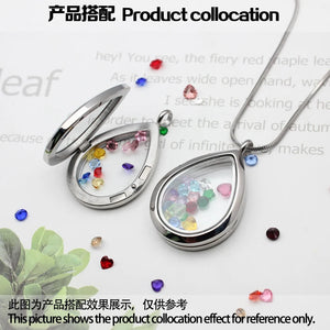 Stainless Steel Floating Glass Locket Chains Necklace Pendant Charms Drop Shape