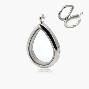 Stainless Steel Floating Glass Locket Chains Necklace Pendant Charms Drop Shape