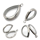 Stainless Steel Floating Glass Locket Chains Necklace Pendant Charms Drop Shape