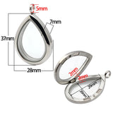 Stainless Steel Floating Glass Locket Chains Necklace Pendant Charms Drop Shape