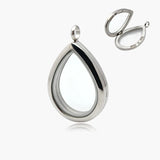 Stainless Steel Floating Glass Locket Chains Necklace Pendant Charms Drop Shape