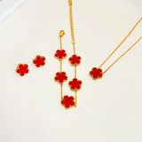 Flower Jewelry Set Christmas Charm Necklace Earrings Bracelet Women