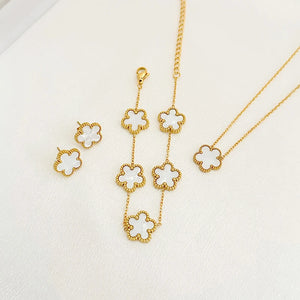 Flower Jewelry Set Christmas Charm Necklace Earrings Bracelet Women