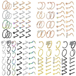 Stainless Steel Flower Nose Ring Set 20G Crystal Nose Piercing Studs