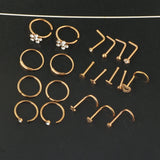 Stainless Steel Flower Nose Ring Set 20G Crystal Nose Piercing Studs