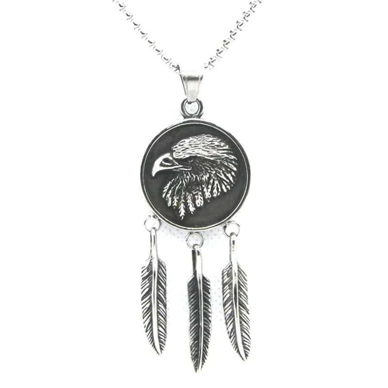 Stainless Steel Eagle Feather Pendant Necklace