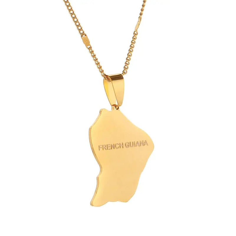 French Guiana Map Pendant Necklace Stainless Steel Women Jewelry