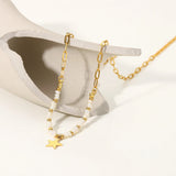 18k Beads Star Pendant Necklace Stainless Steel Freshwater Pearl Chain