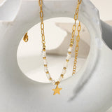 18k Beads Star Pendant Necklace Stainless Steel Freshwater Pearl Chain