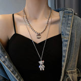 Stainless Steel Double Layer Bear Necklace Women Heroic