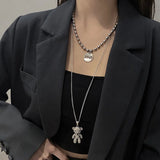 Stainless Steel Double Layer Bear Necklace Women Heroic