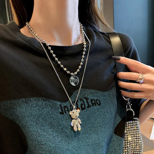 Stainless Steel Double Layer Bear Necklace Women Heroic