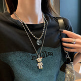 Stainless Steel Double Layer Bear Necklace Women Heroic