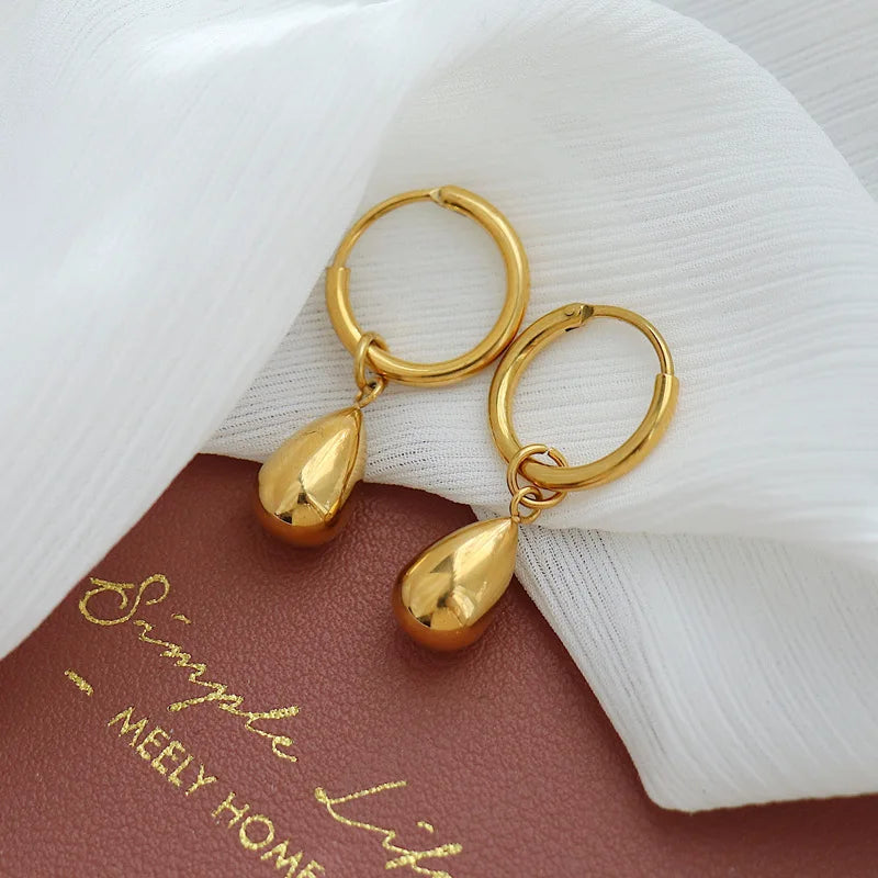 Geometric Water Drop Dangle Earrings 18K PVD Plated