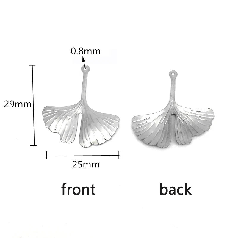 Stainless Steel Ginkgo Leaf Charms Autumn Plant Foliage Pendant