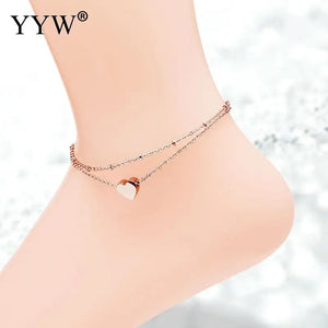 Stainless Steel Girl Heart Anklet Chain Beach Foot Jewelry
