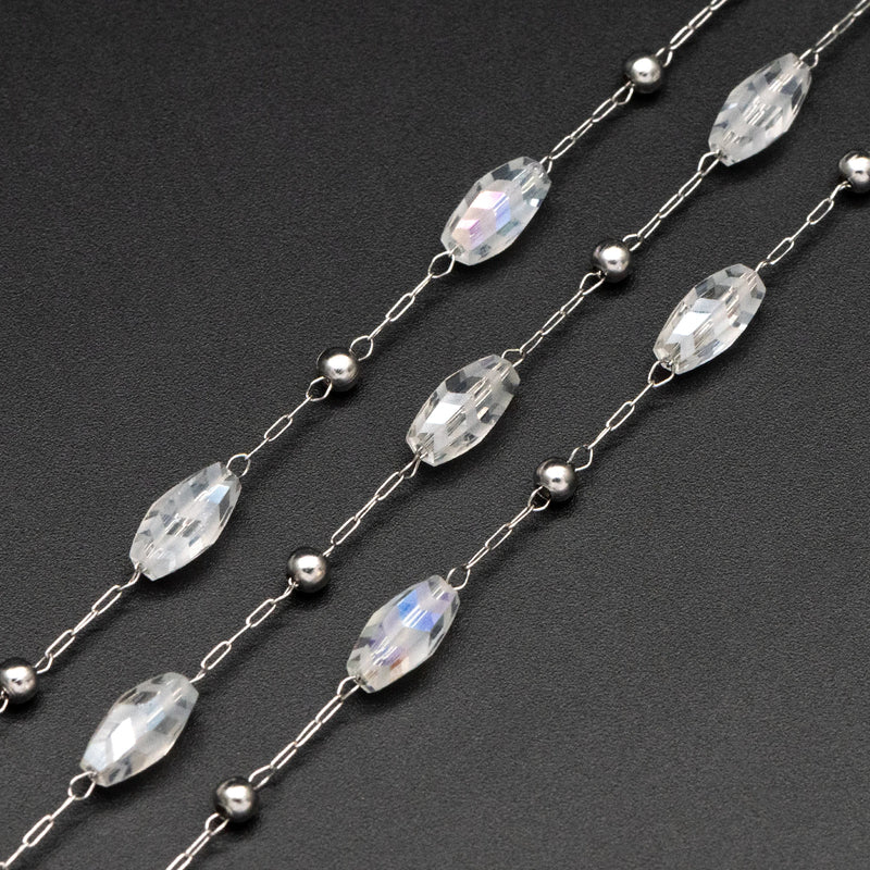 Stainless Steel Glass Beaded Chains for Jewelry Making DIY Accessories Supplies