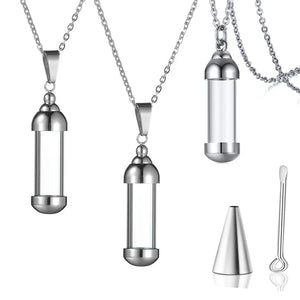 Stainless Steel Glass Container Vial Urn Pendant Necklace