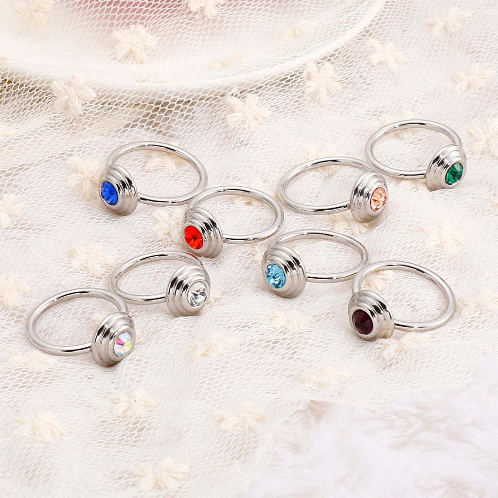 Silver Stainless Steel Glass Stone Ring for Women