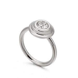 Silver Stainless Steel Glass Stone Ring for Women
