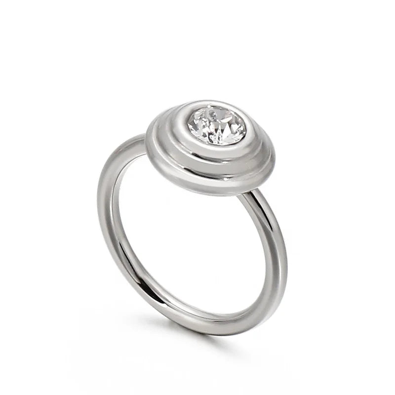 Silver Stainless Steel Glass Stone Ring for Women