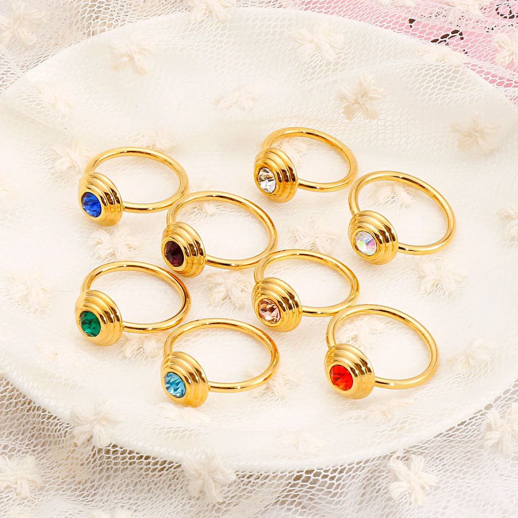 Silver Stainless Steel Glass Stone Ring for Women