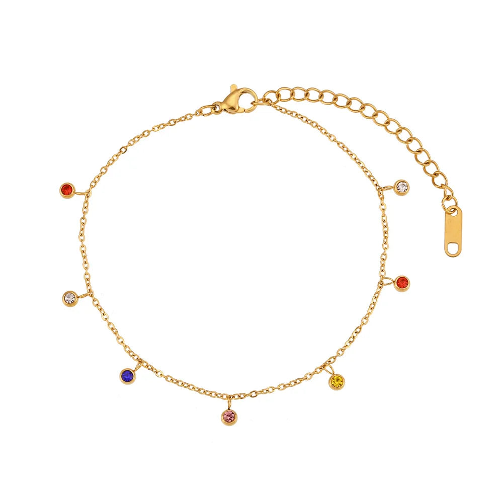 Stainless Steel Anklet with Zircon Chain Bijoux