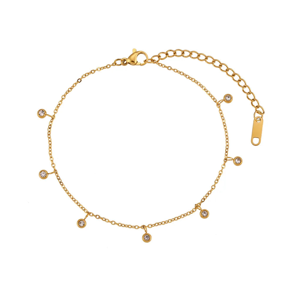 Stainless Steel Anklet with Zircon Chain Bijoux