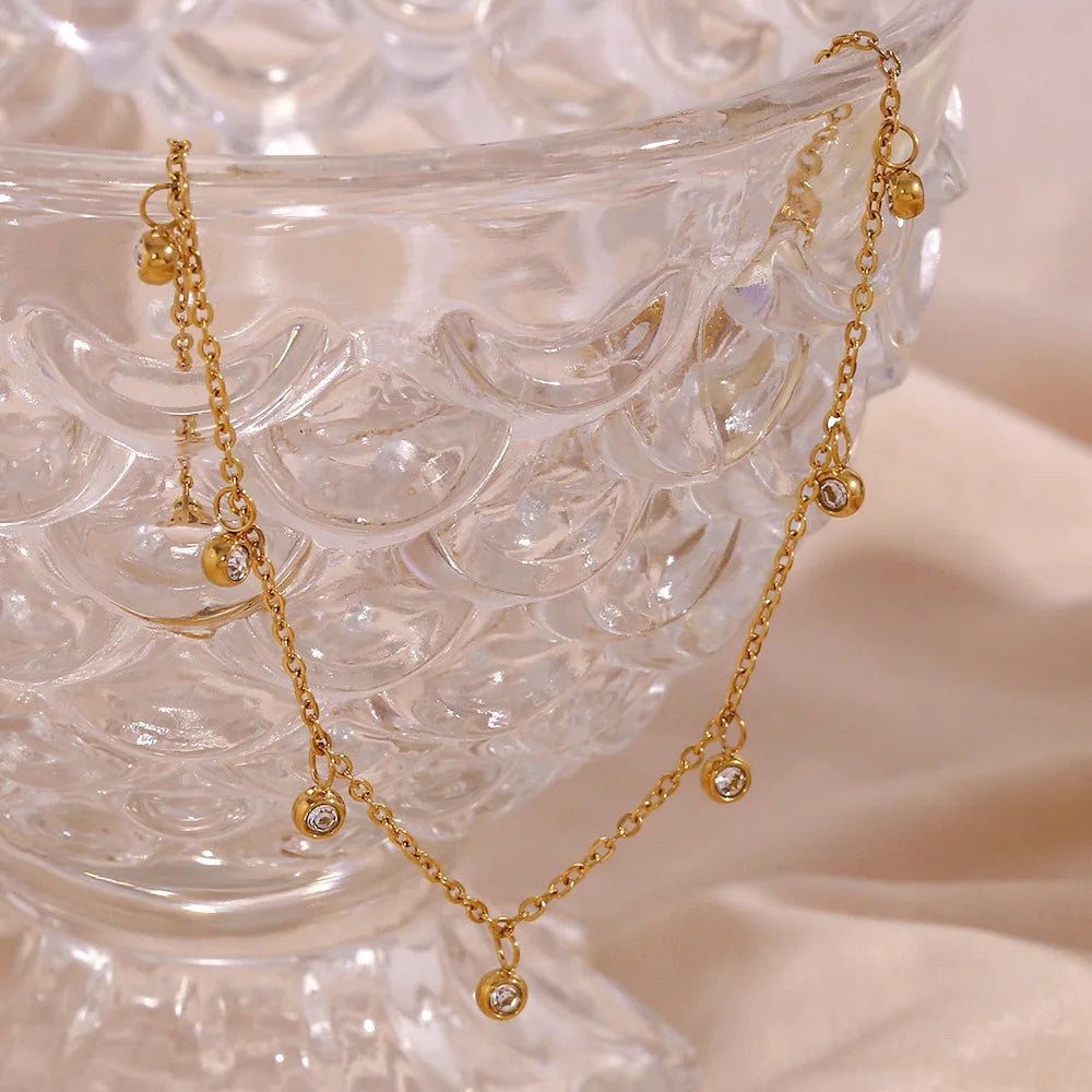 Stainless Steel Anklet with Zircon Chain Bijoux
