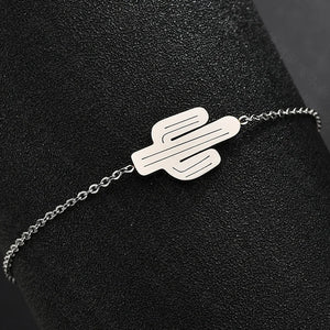 Stainless Steel Cactus Charm Bracelet for Women Girls
