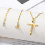 Stainless Steel Cross Chain Necklace Men Women Jesus Christ Cross Pendant