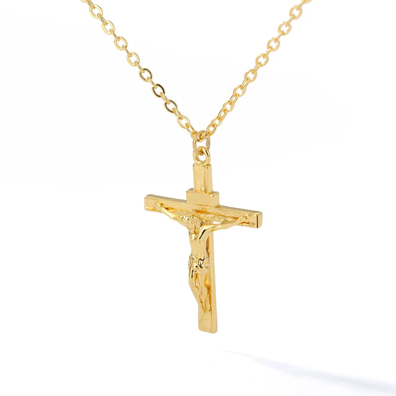 Stainless Steel Cross Chain Necklace Men Women Jesus Christ Cross Pendant