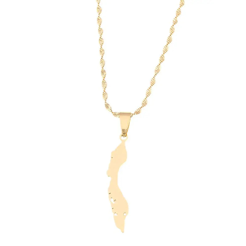 Stainless Steel Curacao Islands Map Pendant Necklace
