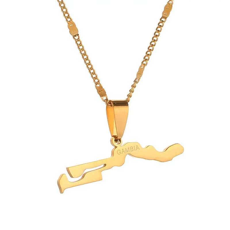Stainless Steel Gambia Map Flag Pendants Necklace
