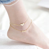 Stainless Steel Heart LOVE Snake Chain Anklet for Women