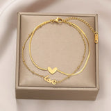 Stainless Steel Heart LOVE Snake Chain Anklet for Women