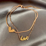Stainless Steel Heart LOVE Snake Chain Anklet for Women