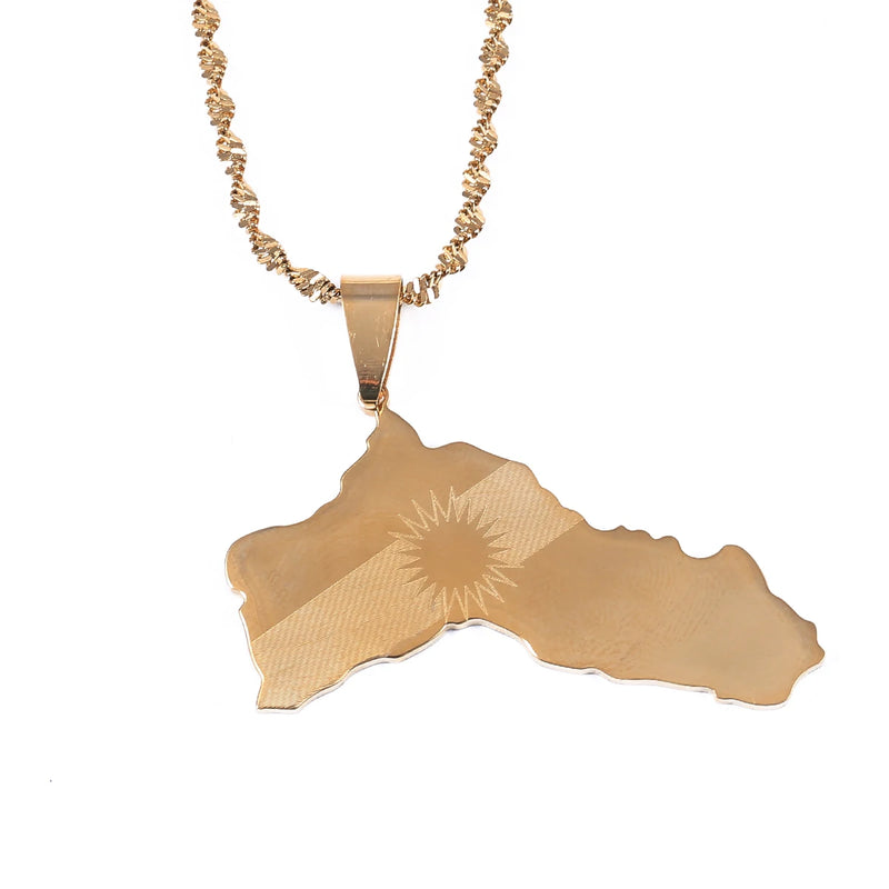 Stainless Steel Kurdistan Map Pendant Necklace Kurdish Flag Map Jewelry