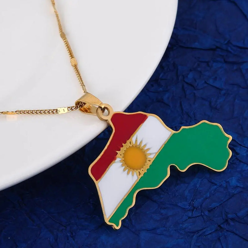 Stainless Steel Kurdistan Map Pendant Necklaces Kurdish Map Chain Jewelry