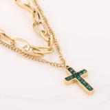 Stainless Steel Double Layer Necklace with Cross Charm