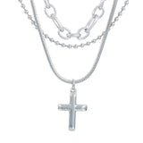 Stainless Steel Double Layer Necklace with Cross Charm