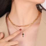 Stainless Steel Double Layer Necklace with Cross Charm