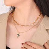 Stainless Steel Double Layer Necklace with Cross Charm