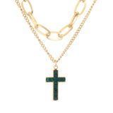 Stainless Steel Double Layer Necklace with Cross Charm