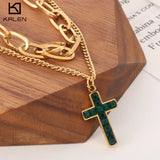 Stainless Steel Double Layer Necklace with Cross Charm