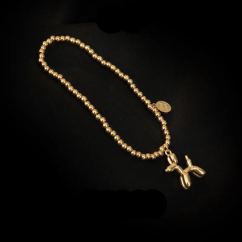 Stainless Steel Lucky Round Beads Balloon Dog Bracelet Female Retro Jewelry