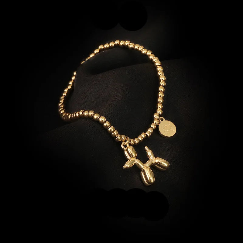 Stainless Steel Lucky Round Beads Balloon Dog Bracelet Female Retro Jewelry