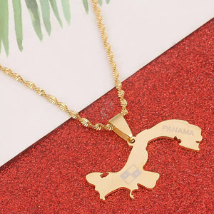 Stainless Steel Panama Map Pendant Necklace